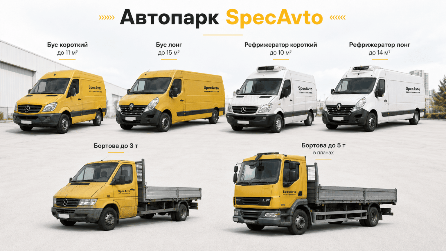 Короткі й довгі суцільнометалеві та рефрижераторні буси, бортові автомобілі до 3 і до 5 тонн SpecAvto Тернопіль